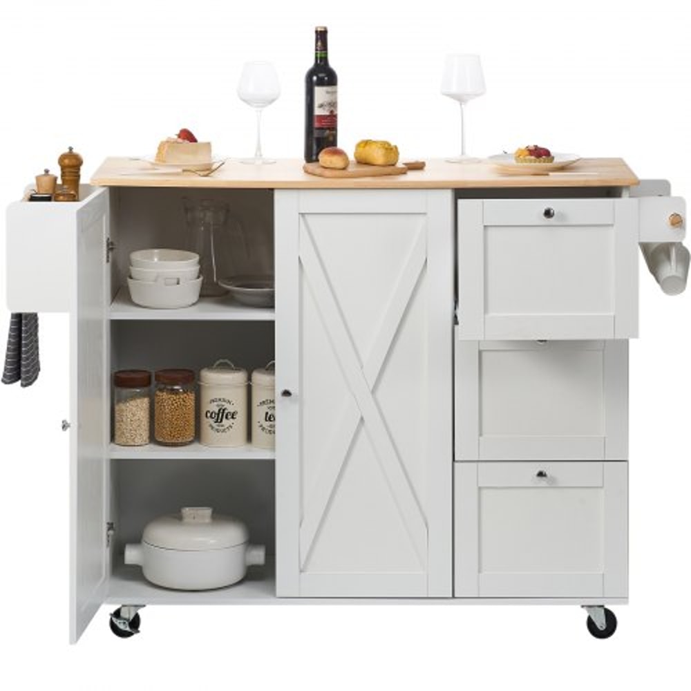 Rolling Kitchen Island Cart With Solid Wood Top Drop Leaf Storage Cabinet 9
