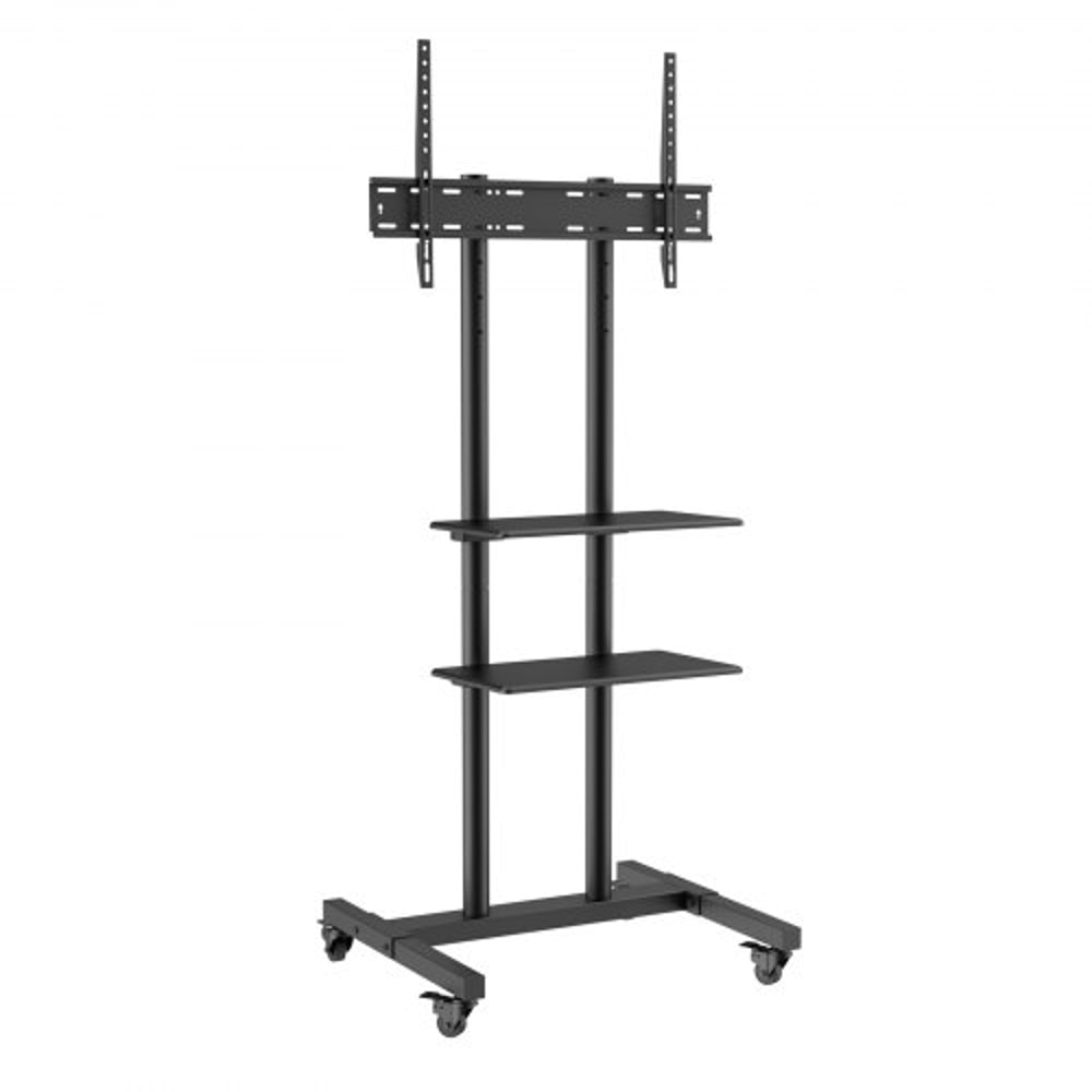 Adjustable Mobile TV Stand For TVs With Wheels Dual Trays 7