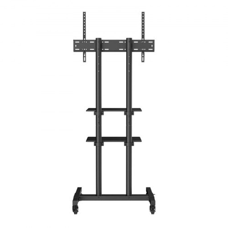 Adjustable Mobile TV Stand For TVs With Wheels Dual Trays 9