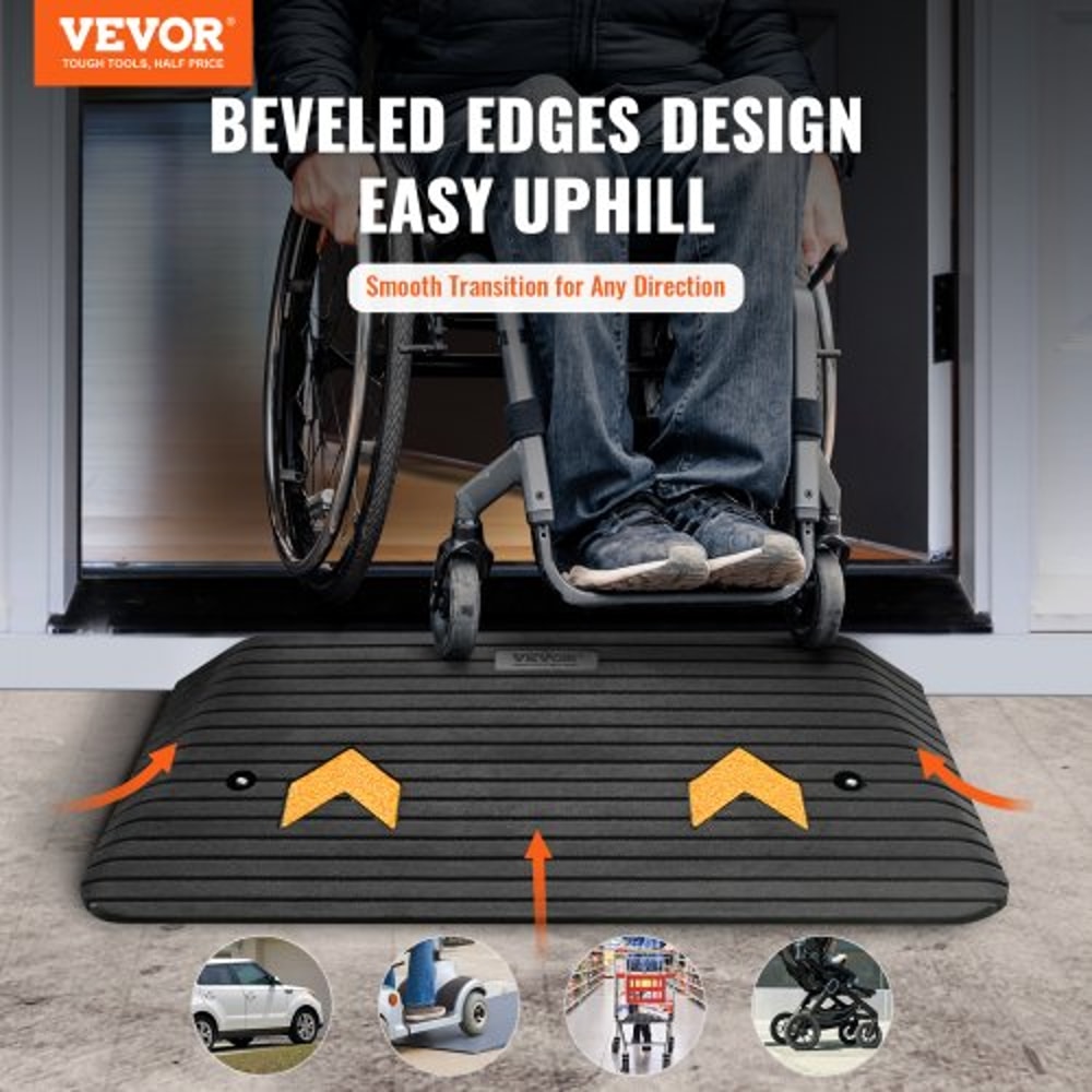 Heavy Duty Rubber Threshold Ramp Smooth Wheelchair Curb Access 4