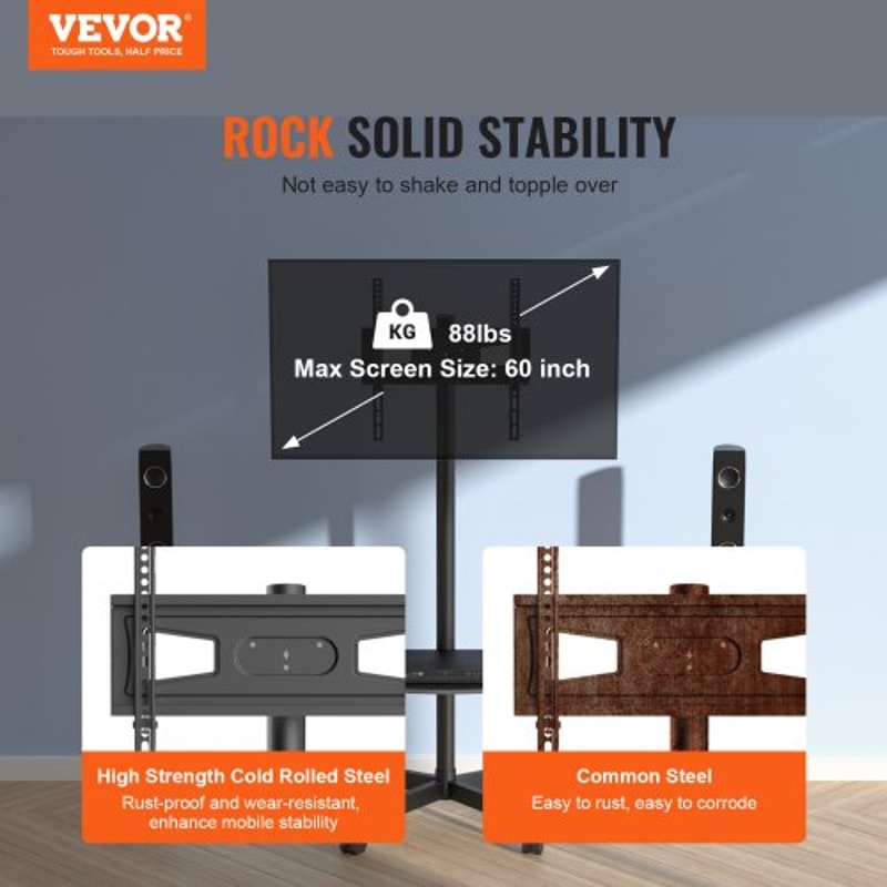 Height Adjustable Mobile TV Stand Rolling TV Cart For Screens 1