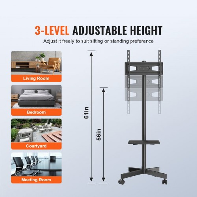 Height Adjustable Mobile TV Stand Rolling TV Cart For Screens 3