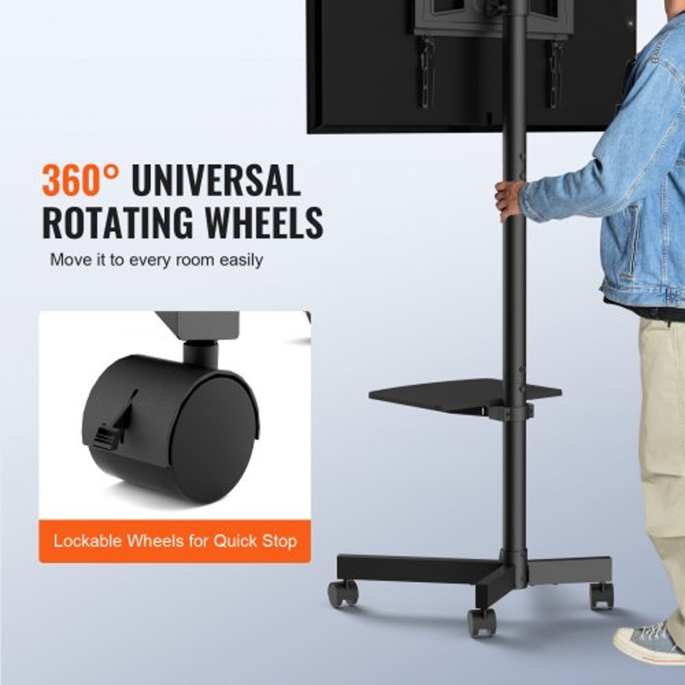 Height Adjustable Mobile TV Stand Rolling TV Cart For Screens 4