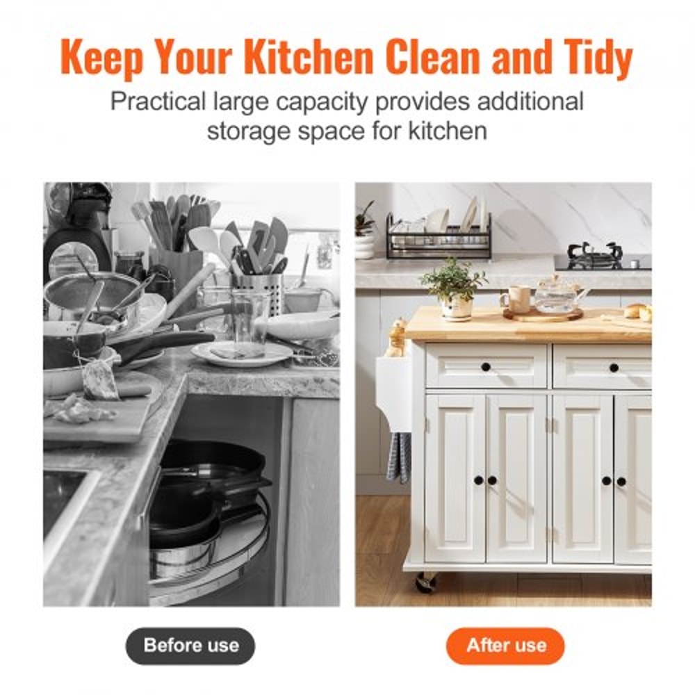 Prestige Rolling Kitchen Island Cart With Solid Wood Top Storage Cabinet 3