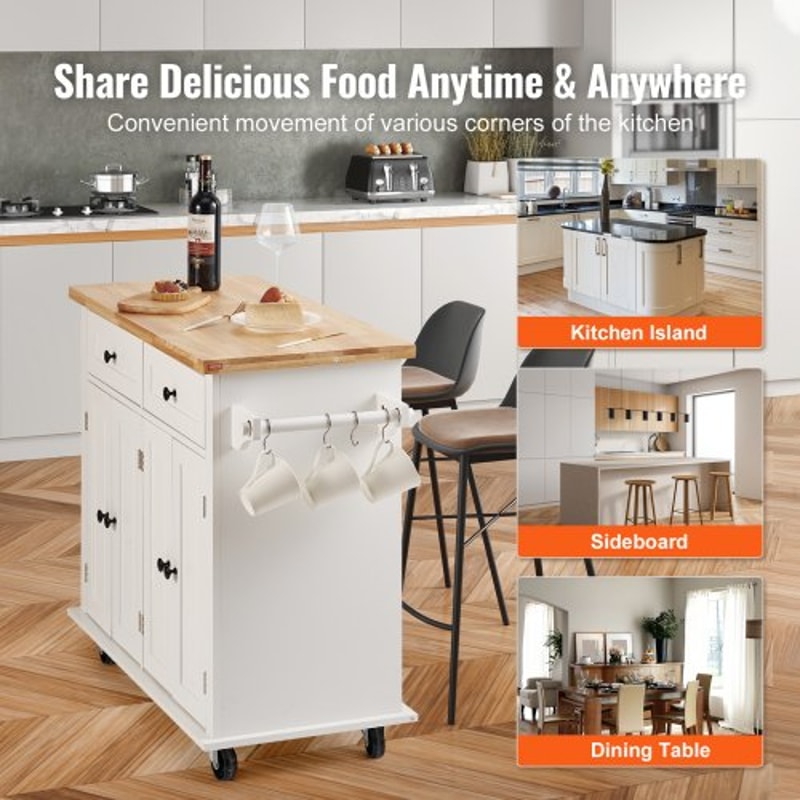 Prestige Rolling Kitchen Island Cart With Solid Wood Top Storage Cabinet 4
