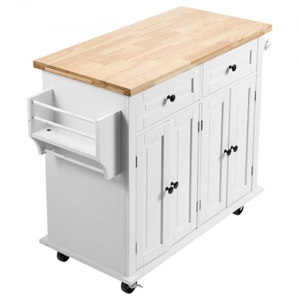 Prestige Rolling Kitchen Island Cart With Solid Wood Top Storage Cabinet 7