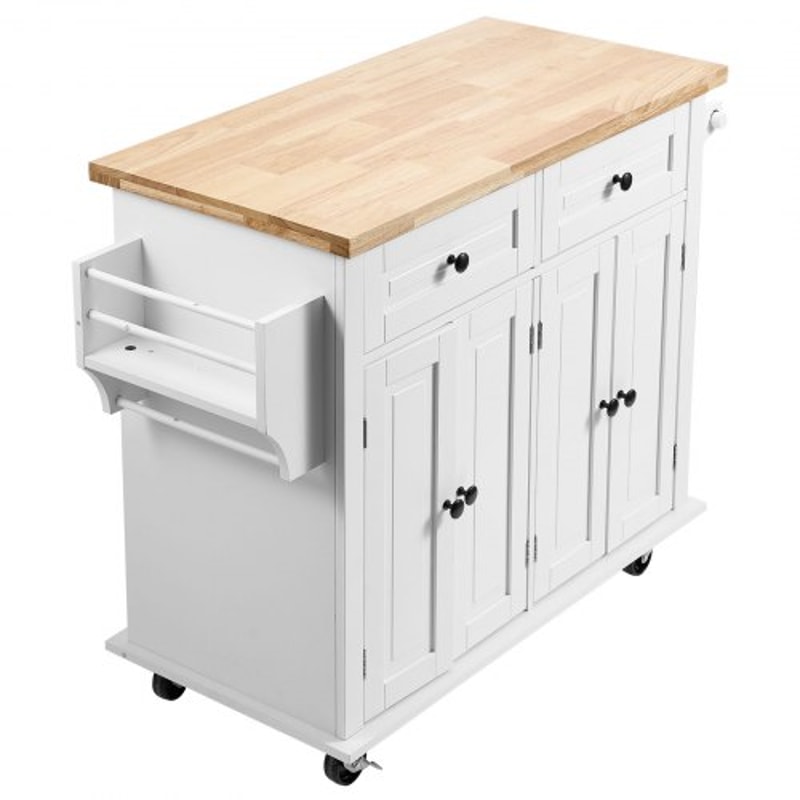 Prestige Rolling Kitchen Island Cart With Solid Wood Top Storage Cabinet 7