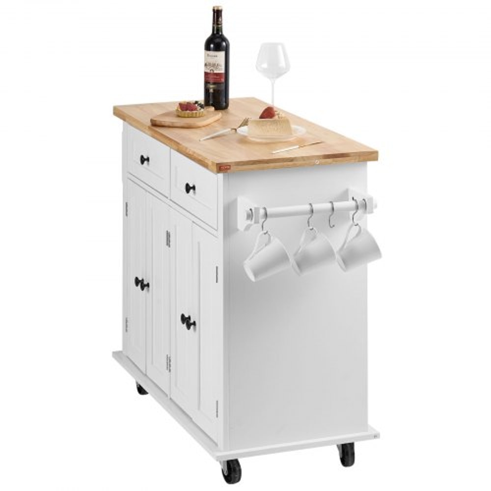 Prestige Rolling Kitchen Island Cart With Solid Wood Top Storage Cabinet 8