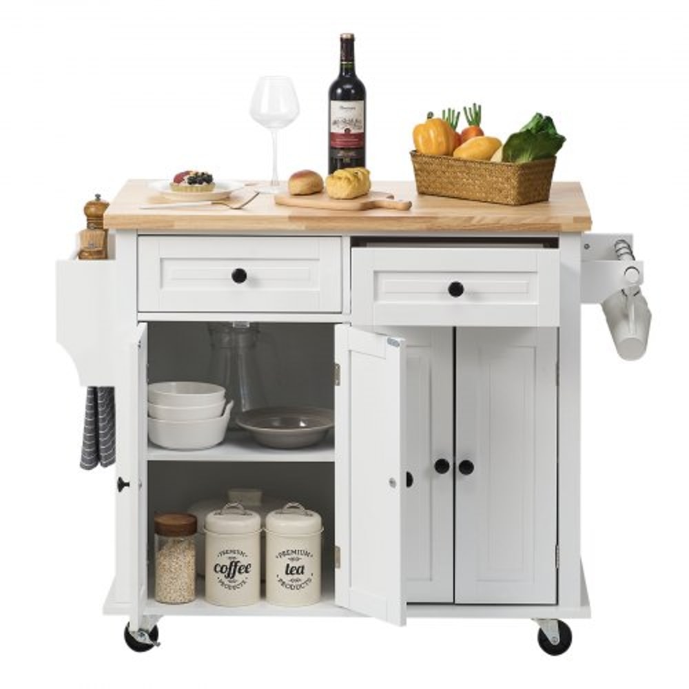 Prestige Rolling Kitchen Island Cart With Solid Wood Top Storage Cabinet 9