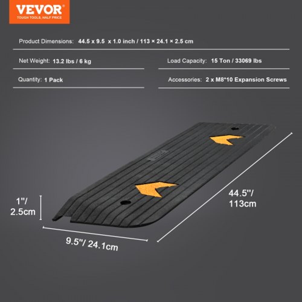 VEVOR HeavyDuty Rubber Threshold Ramp For Wheelchairs Scooters 1 Rise NonSlip Doorway Access Ramp 7