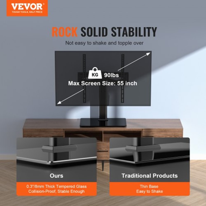Universal Adjustable Floor TV Stand With Swivel Tempered Glass Base 1