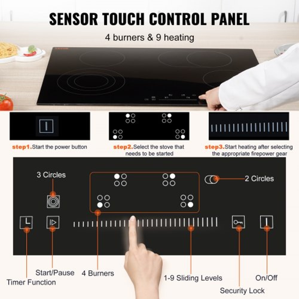 Built In Electric Ceramic Cooktop With 4 Burners Touch Controls 2