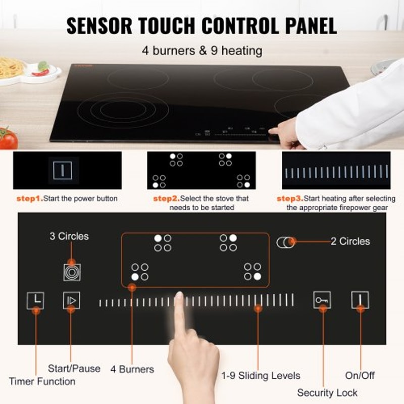 Built In Electric Ceramic Cooktop With 4 Burners Touch Controls 2