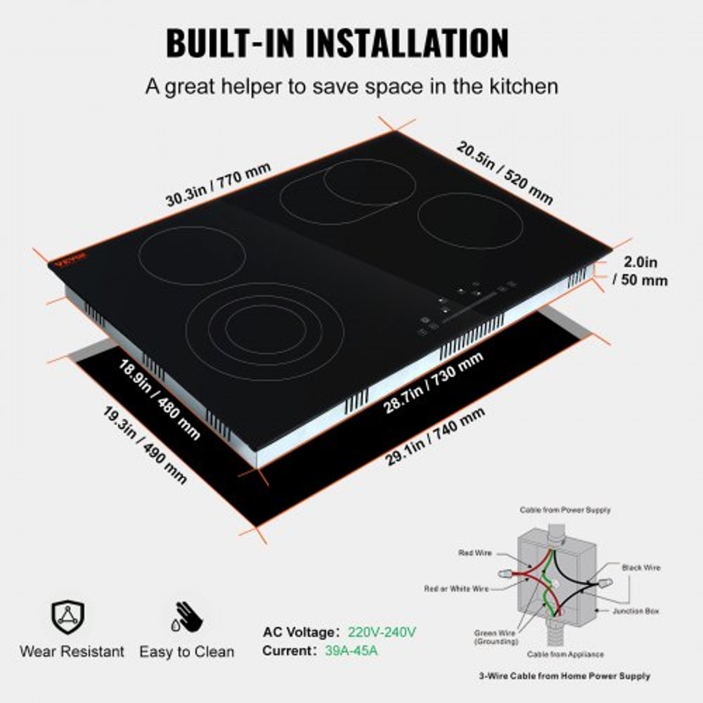 Built In Electric Ceramic Cooktop With 4 Burners Touch Controls 6