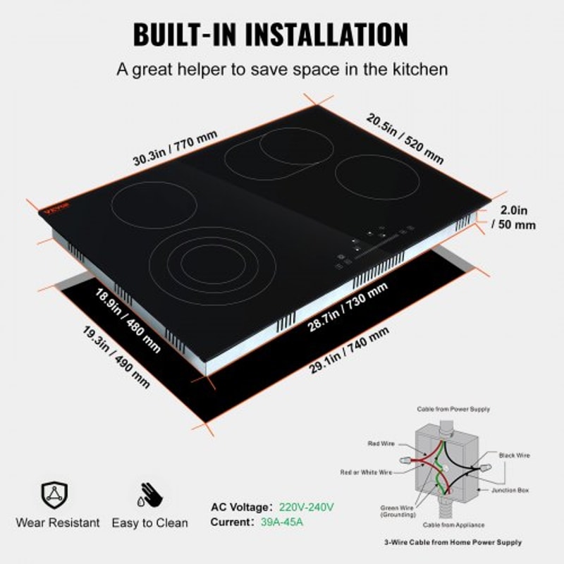 Built In Electric Ceramic Cooktop With 4 Burners Touch Controls 6