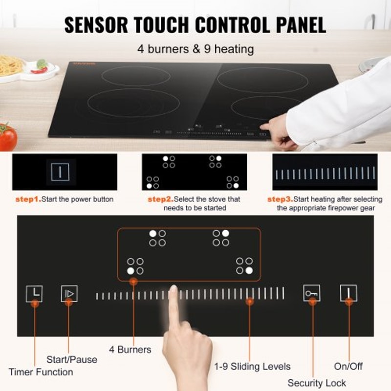 Premium Built In Electric Cooktop 4 Burners With Touch Controls Timer 2