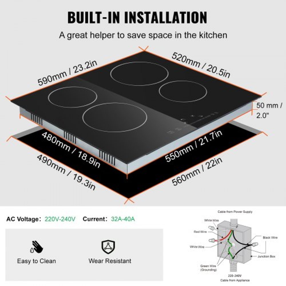 Premium Built In Electric Cooktop 4 Burners With Touch Controls Timer 6