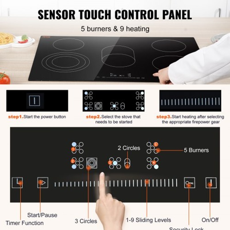 Built In Electric Cooktop With 5 Burners And Sensor Touch Controls 2