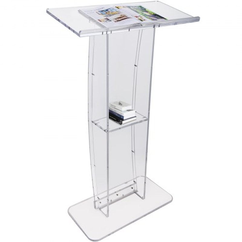 Clear Acrylic Podium Stand With Wide Desktop Storage Shelf 0