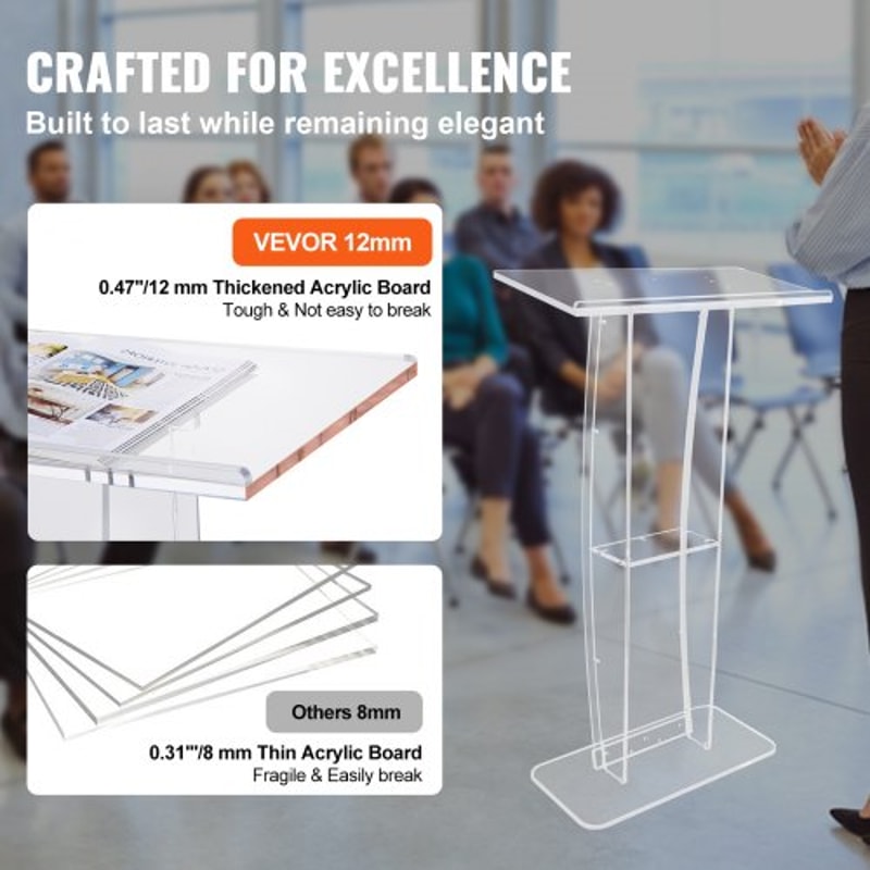 Clear Acrylic Podium Stand With Wide Desktop Storage Shelf 3