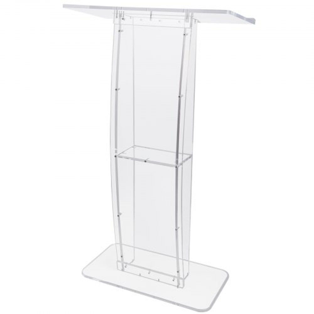 Clear Acrylic Podium Stand With Wide Desktop Storage Shelf 7