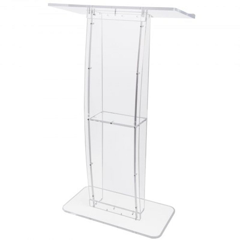 Clear Acrylic Podium Stand With Wide Desktop Storage Shelf 7