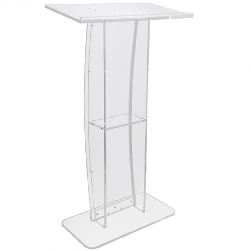 Clear Acrylic Podium Stand With Wide Desktop Storage Shelf 9