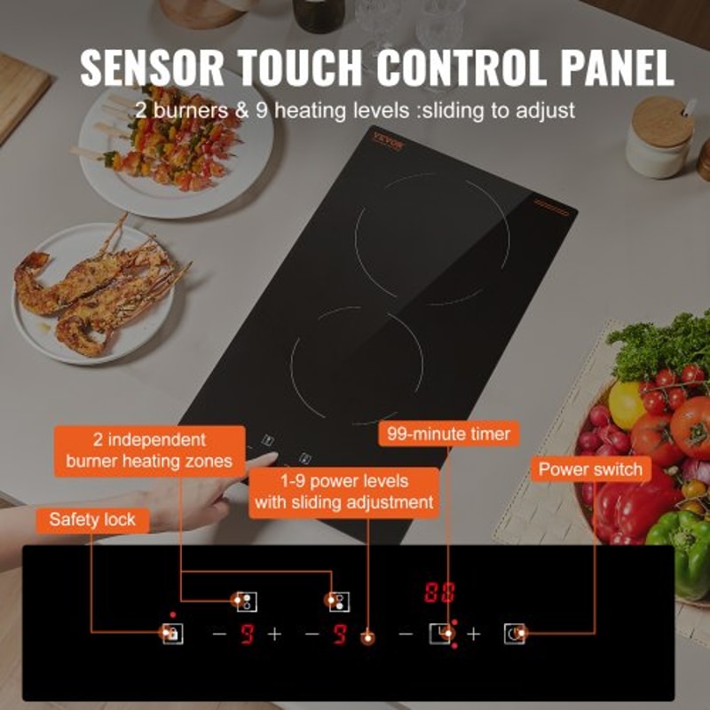 Built In Electric Cooktop 2 Burner Ceramic Stove Top With Sensor Touch Control Timer 2