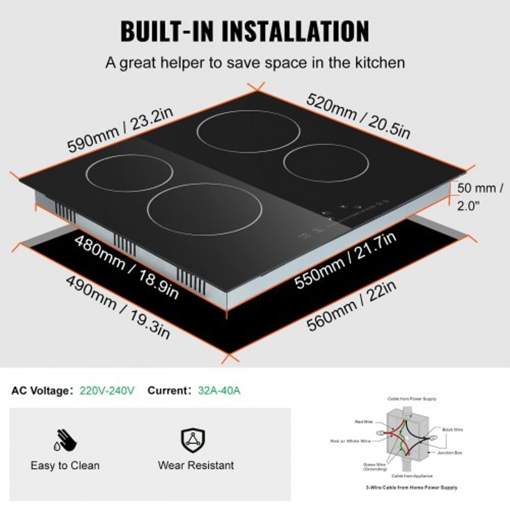 Built In Electric Cooktop 2 Burner Ceramic Stove Top With Sensor Touch Control Timer 4