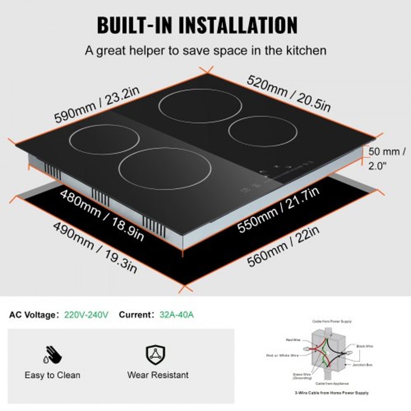 Built In Electric Cooktop 2 Burner Ceramic Stove Top With Sensor Touch Control Timer 4