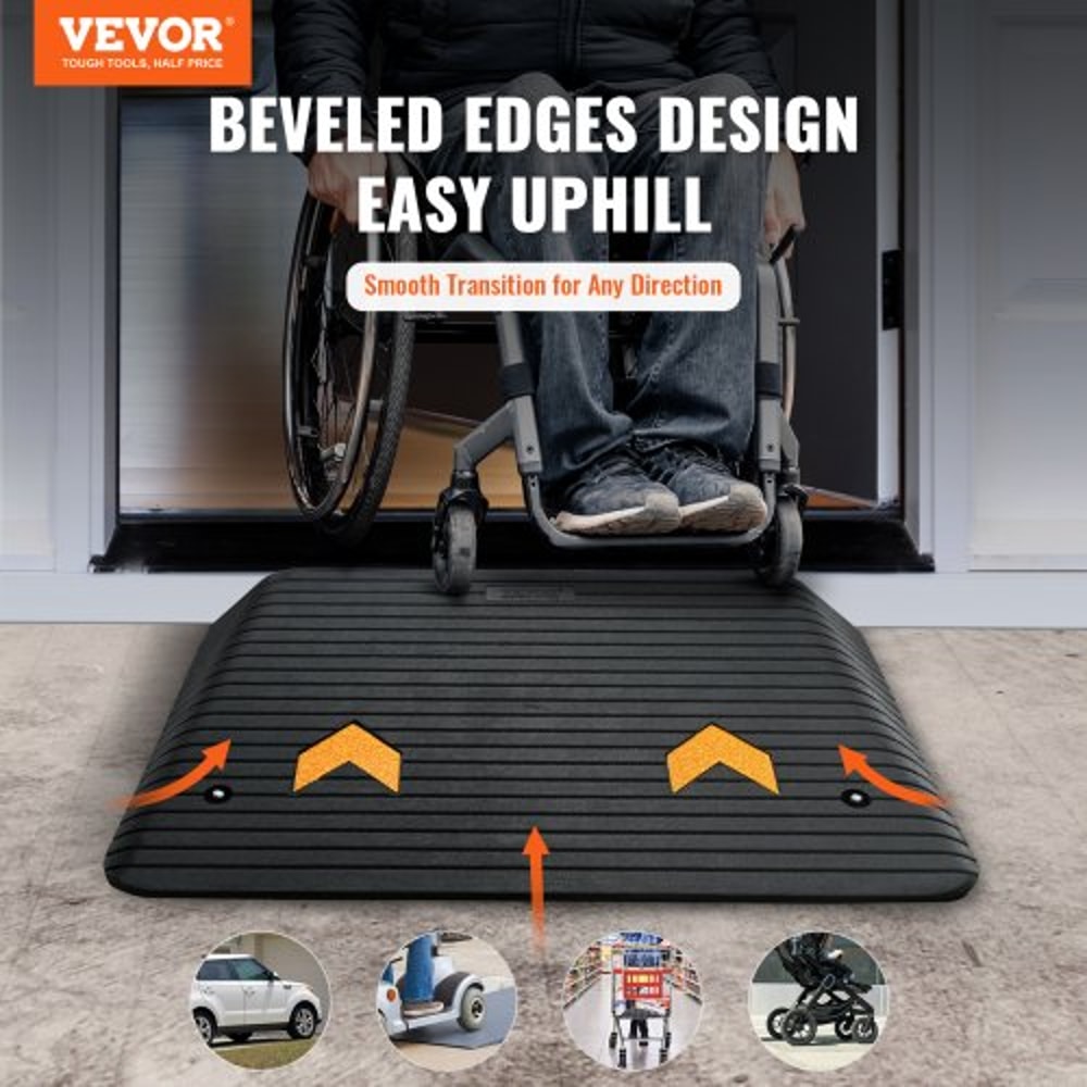 Premium Rubber Threshold Ramp Rise Heavy Duty Wheelchair & Curb Ramp with Non Slip Surface
