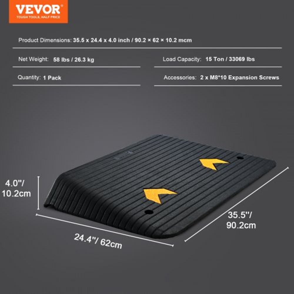 Premium Rubber Threshold Ramp Rise Heavy Duty Wheelchair & Curb Ramp with Non Slip Surface