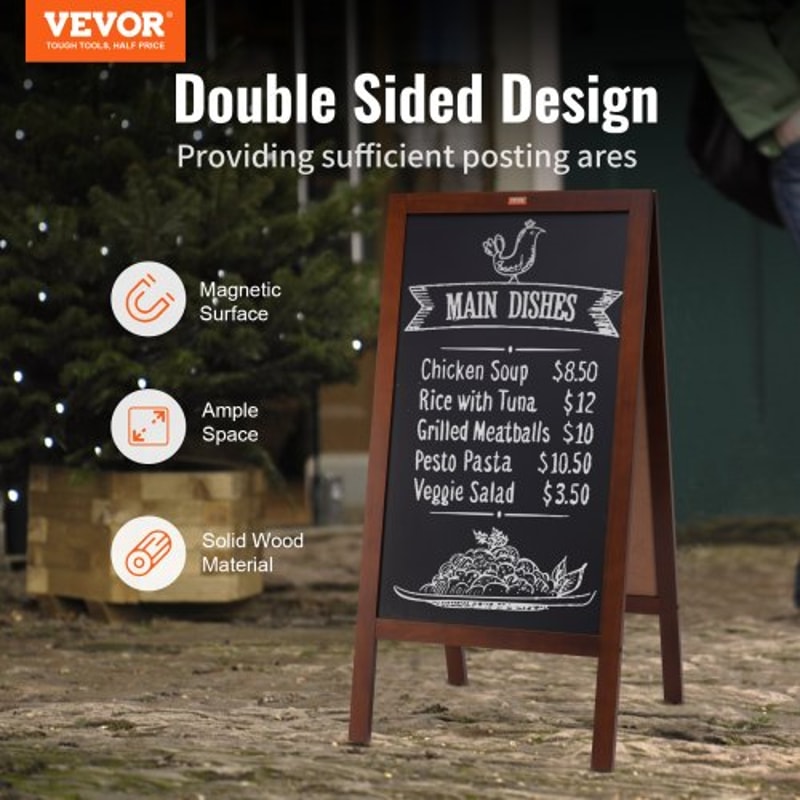 Rustic Wooden A Frame Chalkboard Sign With Chalk Magnetic Eraser Double Sided Sidewalk Display Boa 1