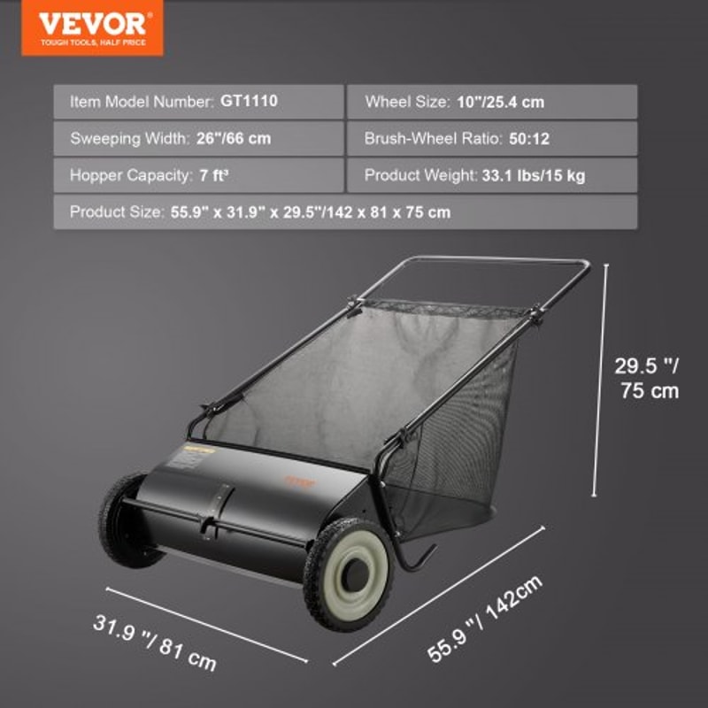 Premium Lawn Sweeper & Lawn Debris Collector with Bag