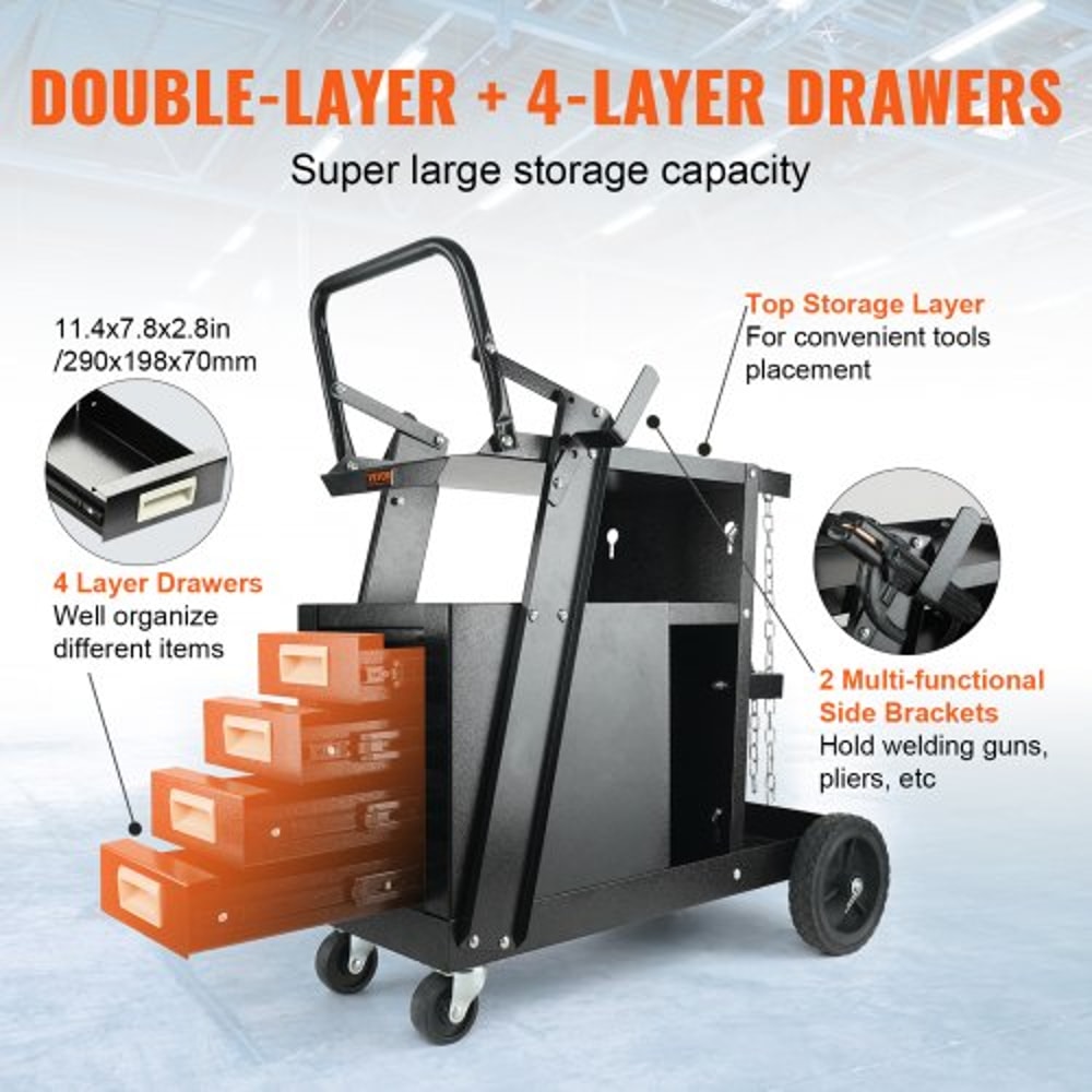 Heavy Duty 2 Tier Welding Cart With 4 Drawers Tank Storage Mobile Welder Cart Organizer 3