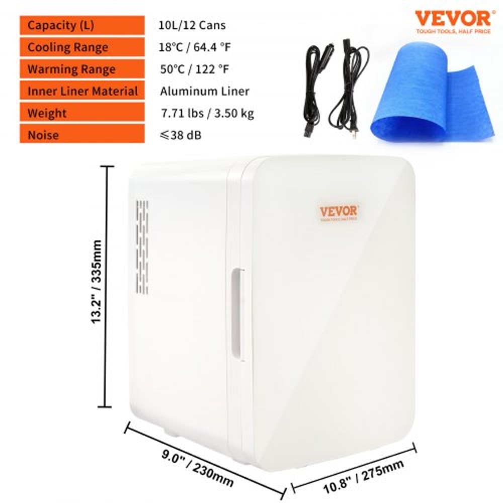 Portable 10L Mini Fridge Cooler & Warmer for Home, Office, Dorm & Travel