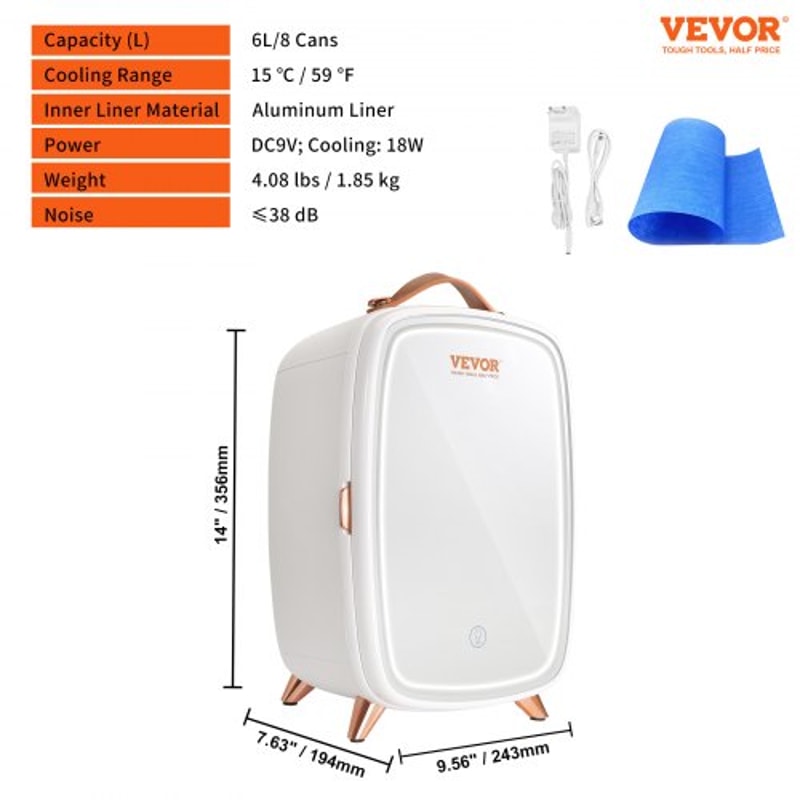 Portable Skincare Cosmetic Mini Fridge 6L With LED Mirror 7