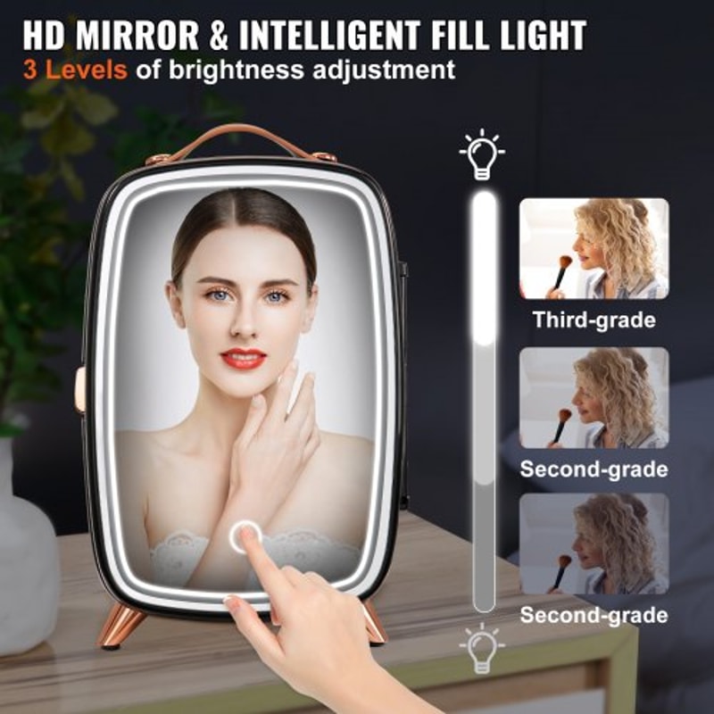 6L Skincare & Cosmetic Mini Fridge with LED Mirror and Quiet Cooling