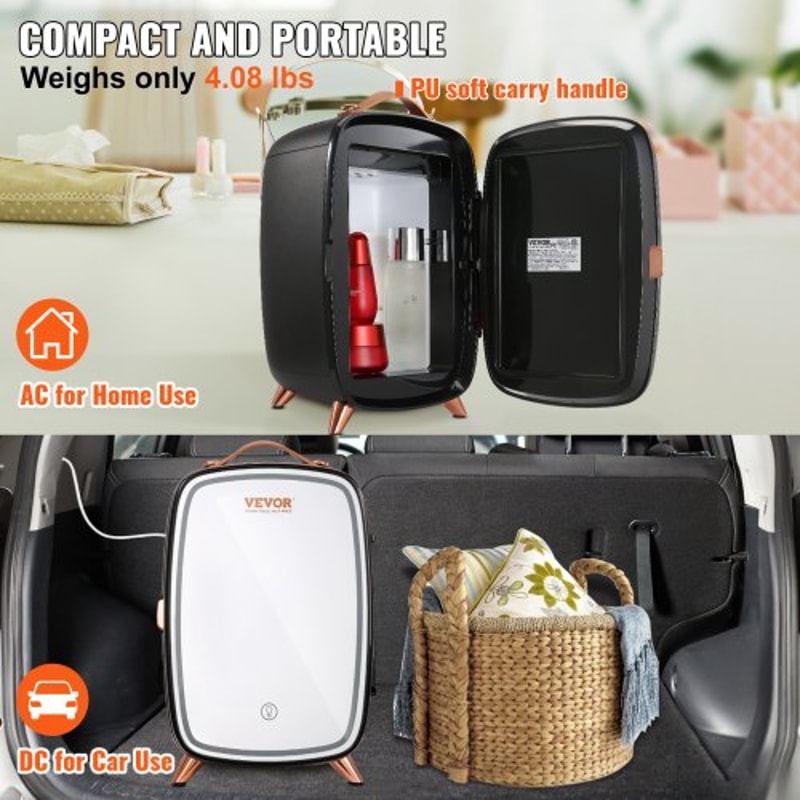 6L Skincare & Cosmetic Mini Fridge with LED Mirror and Quiet Cooling