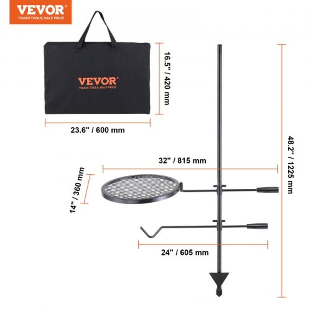 Portable 360° Adjustable Campfire Grill Grate for Outdoor Fire Pit Cooking
