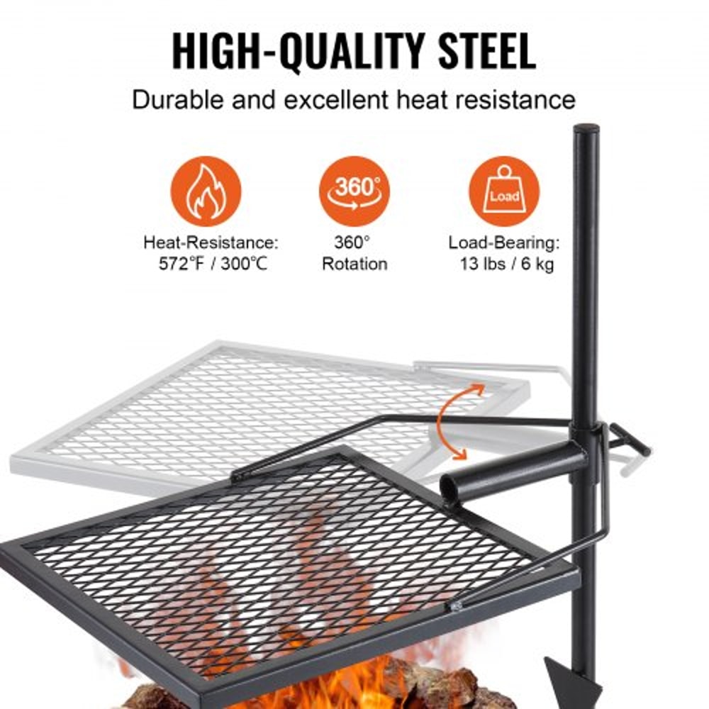 360° Swivel Campfire Grill with Heavy Duty Steel Fire Pit Grate