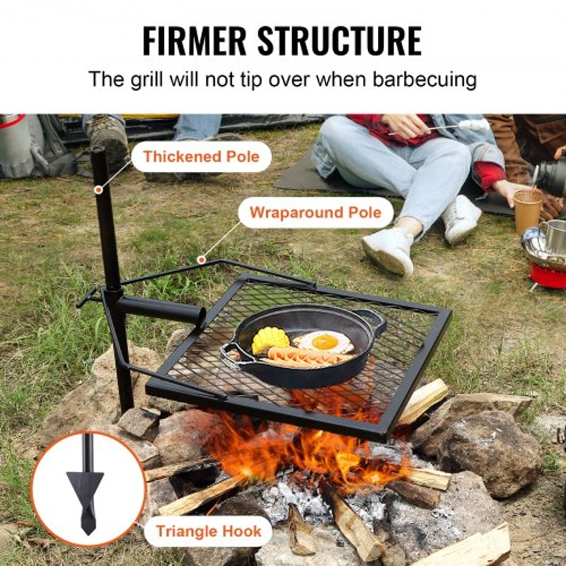 360° Swivel Campfire Grill with Heavy Duty Steel Fire Pit Grate