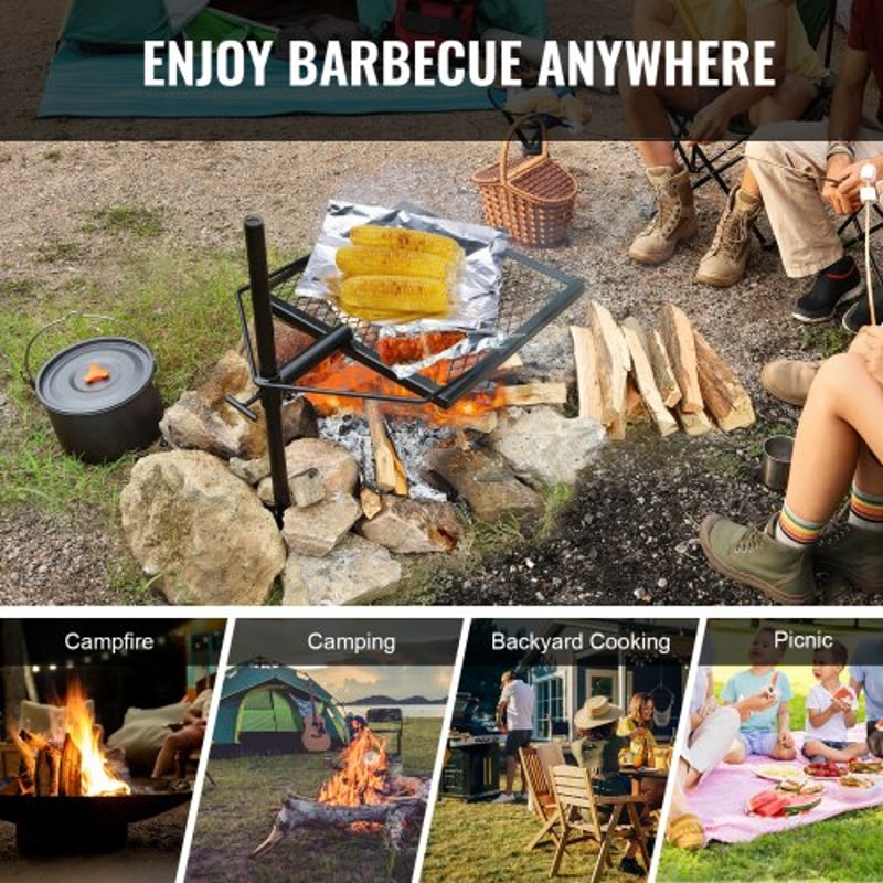 360° Swivel Campfire Grill with Heavy Duty Steel Fire Pit Grate