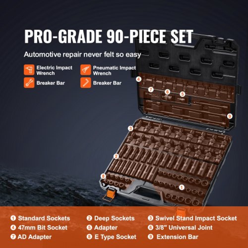 90 Piece Drive Impact Socket Set With Cr Mo Alloy Sockets 2