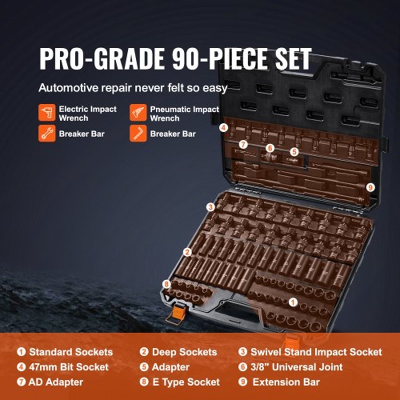 90 Piece Drive Impact Socket Set With Cr Mo Alloy Sockets 2