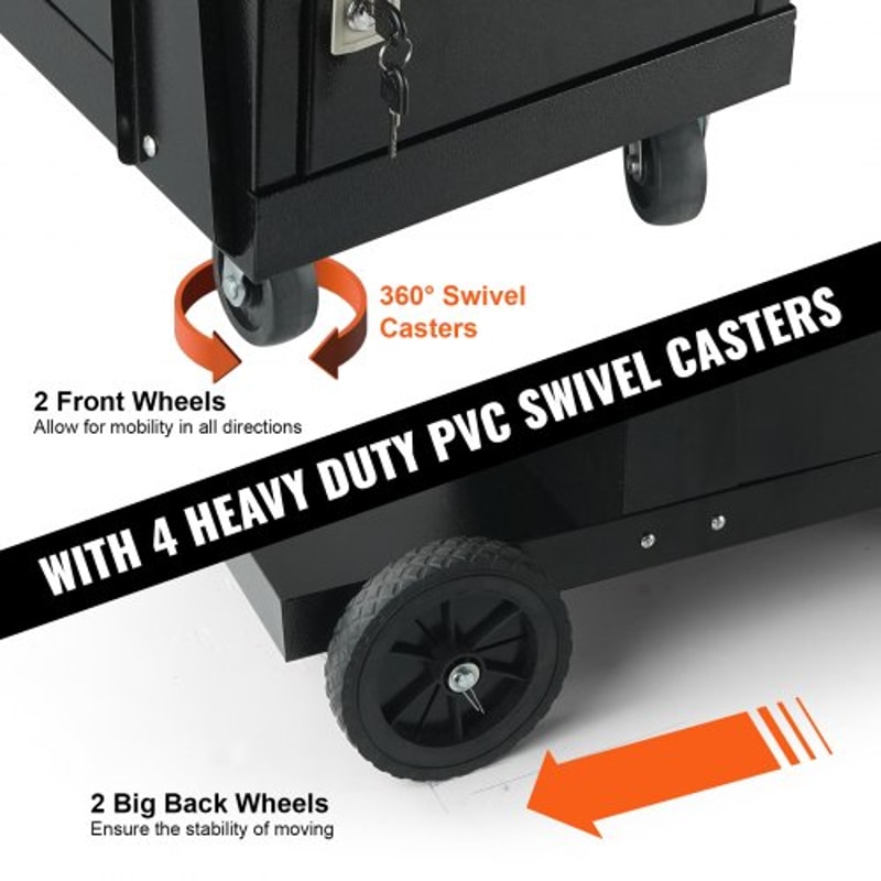 Premium Heavy Duty Welder Cart with Lockable Cabinet & 360° Swivel Wheels