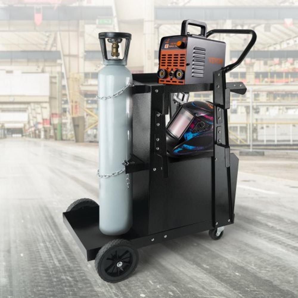 Premium Heavy Duty Welder Cart with Lockable Cabinet & 360° Swivel Wheels
