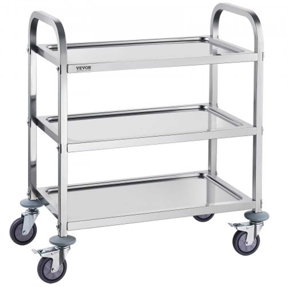 Premium 3 Tier Stainless Steel Utility Cart With Lockable Wheels And 400lb Capacity 0