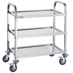 premium 3 tier stainless steel utility cart with lockable wheels and 400lb capacity