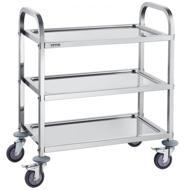 Premium 3 Tier Stainless Steel Utility Cart With Lockable Wheels And 400lb Capacity 0